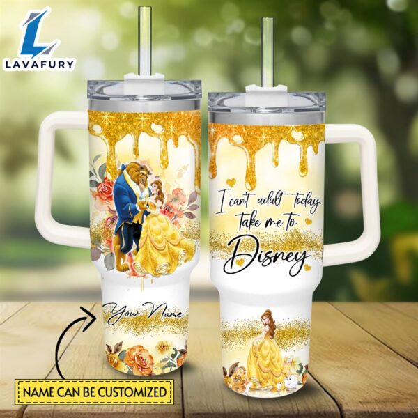 Disney Custom Name I Can’t Adult Beauty and the Beast 40oz Stainless Steel Tumbler with Handle and Straw Lid