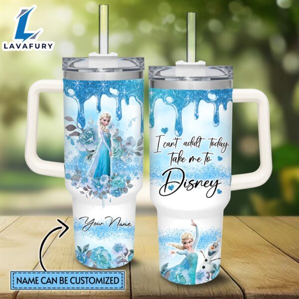 Disney Custom Name I Can’t Adult Elsa Frozen 40oz Stainless Steel Tumbler with Handle and Straw Lid