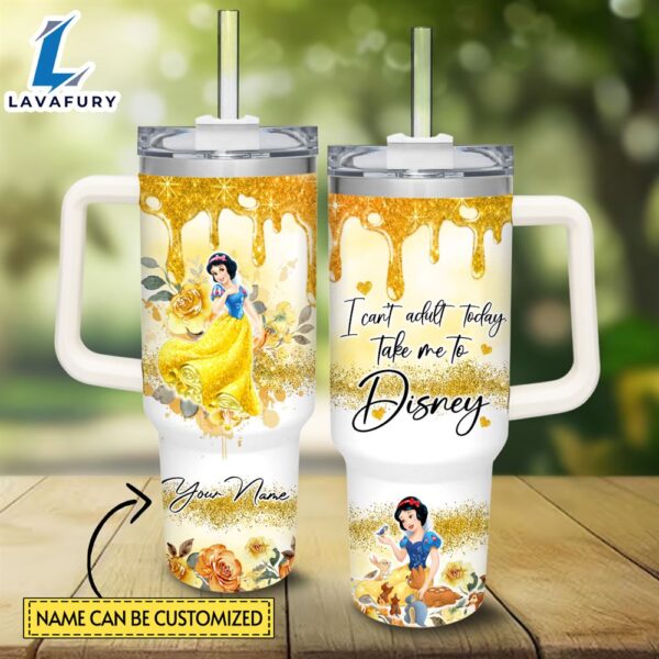 Disney Custom Name I Can’t Adult Snow White 40oz Stainless Steel Tumbler with Handle and Straw Lid