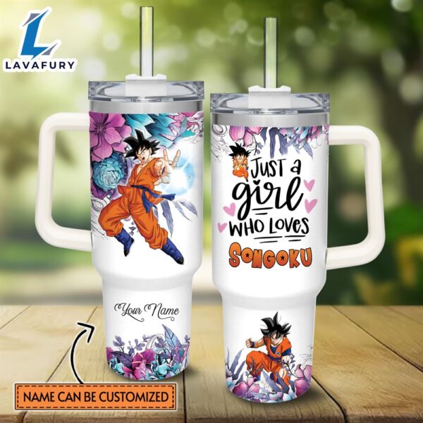 Disney Custom Name Just A Girl Loves Songoku 40oz Stainless Steel Tumbler with Handle and Straw Lid