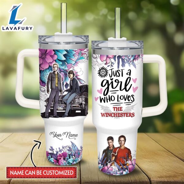 Disney Custom Name Just A Girl Loves The Winchesters Supernatural 40oz Stainless Steel Tumbler with Handle and Straw Lid