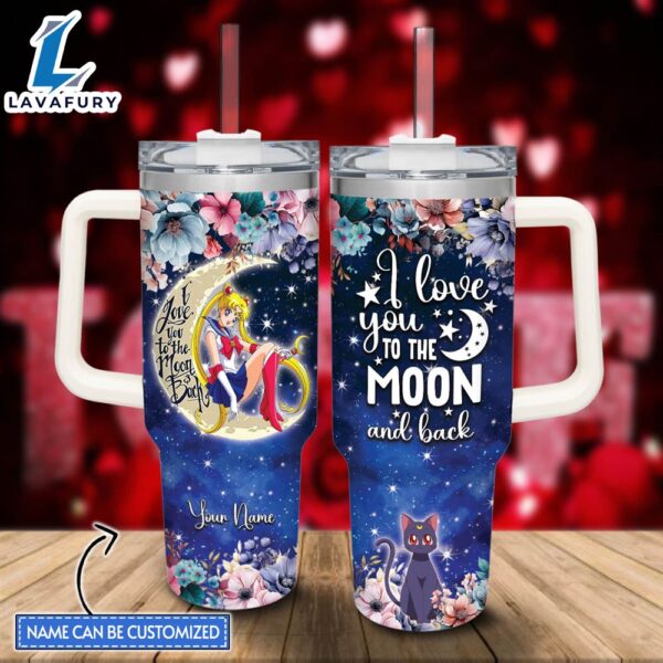 Disney Custom Name Sailor Moon I Love You To The Moon &amp Back 40oz Stainless Steel Tumbler with Handle and Straw Lid