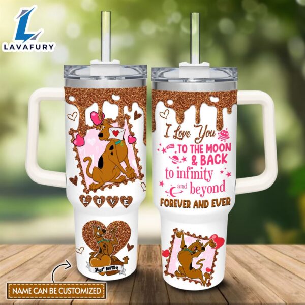 Disney Custom Name Scooby Doo Love You To The Moon &amp Back 40oz Stainless Steel Tumbler with Handle and Straw Lid
