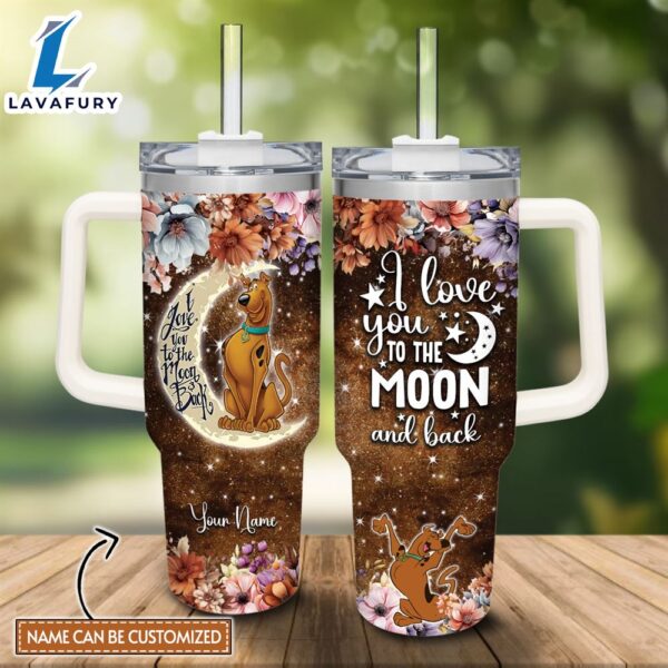 Disney Custom Name Scooby-doo I Love You To The Moon &amp Back 40oz Stainless Steel Tumbler with Handle and Straw Lid