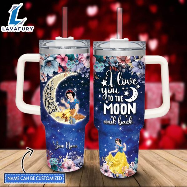 Disney Custom Name Snow White I Love You To The Moon &amp Back 40oz Stainless Steel Tumbler with Handle and Straw Lid