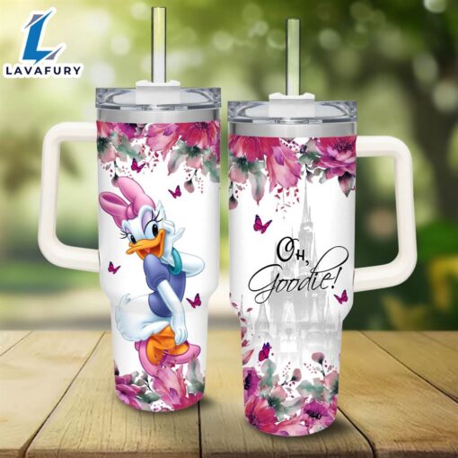 Disney Daisy Duck Flower Pattern 40oz Tumbler with Handle and Straw Lid