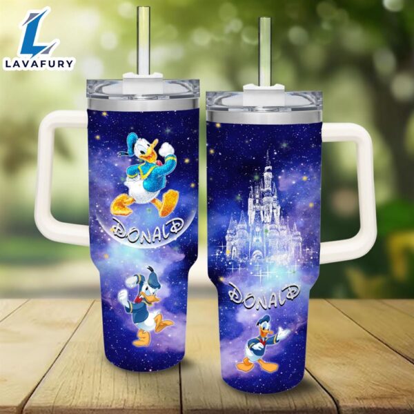 Disney Donald Duck Castle Glitter Pattern 40oz Tumbler with Handle and Straw Lid