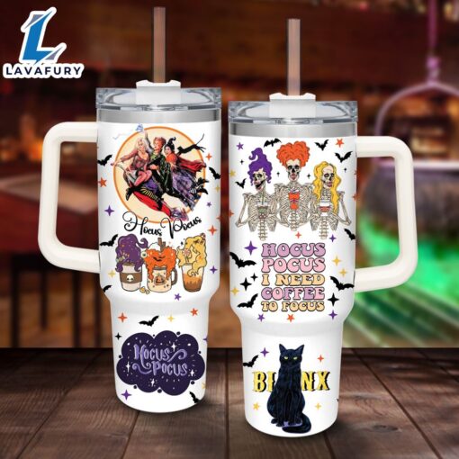 Disney Hocus Pocus Pattern I Need Coffee Halloween Vibes Decoration 40oz Tumbler with Handle and Straw Lid