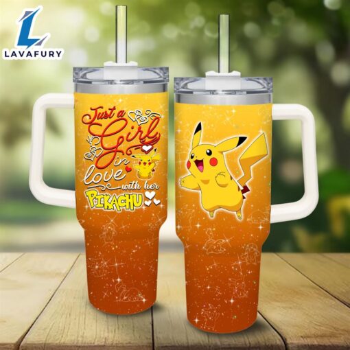 Disney Just A Girl Loves Pikachu 40oz Tumbler with Handle and Straw Lid