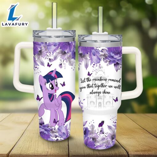 Disney My Little Pony Twilight Sparkle Flower Pattern 40oz Stainless Steel Tumbler with Handle and Straw Lid