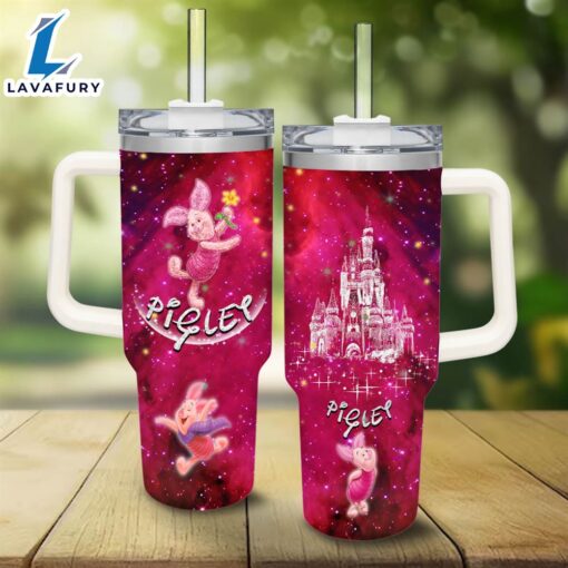 Disney Piglet Castle Glitter Pattern 40oz Tumbler with Handle and Straw Lid