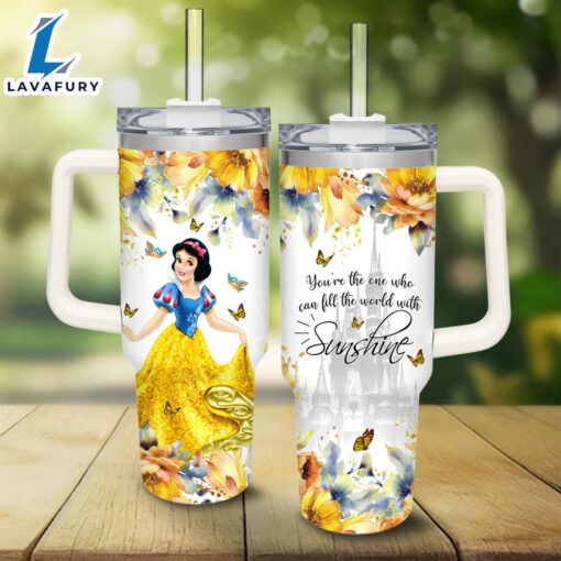 Disney Snow White Princess Flower Pattern 40oz Tumbler with Handle and Straw Lid