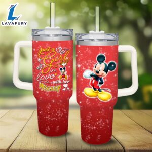 Just A Girl Loves Mickey Mouse 40oz Tumbler with Handle and Straw Lid