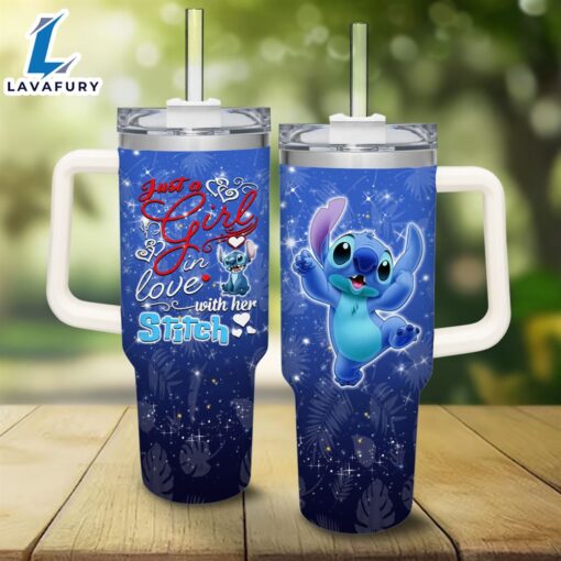 Just A Girl Loves Stitch 40oz Tumbler with Handle and Straw Lid