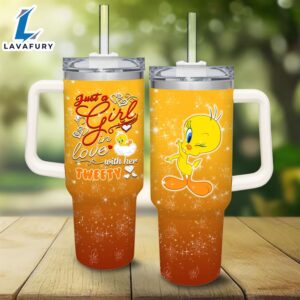 Just A Girl Loves Tweety 40oz Tumbler with Handle and Straw Lid