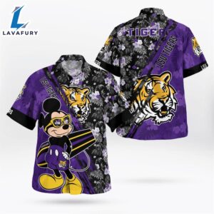 LSU Tigers Mickey Mouse Floral Short Sleeve Hawaii Shirt