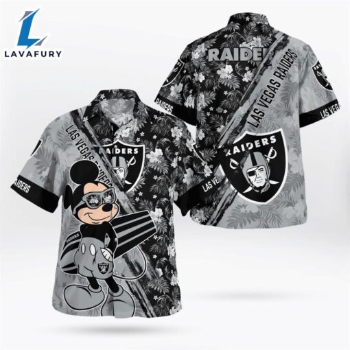 Las Vegas Raiders Mickey Mouse Floral Short Sleeve Hawaii Shirt