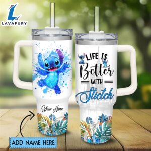 Life Is Better With Stitch 40oz Tumbler with Handle and Straw Lid