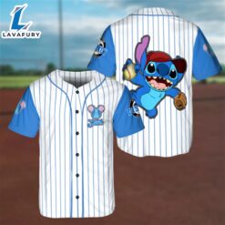 Love Playing Stitch Lovers White Blue 3D BASEBALL JERSEY SHIRT