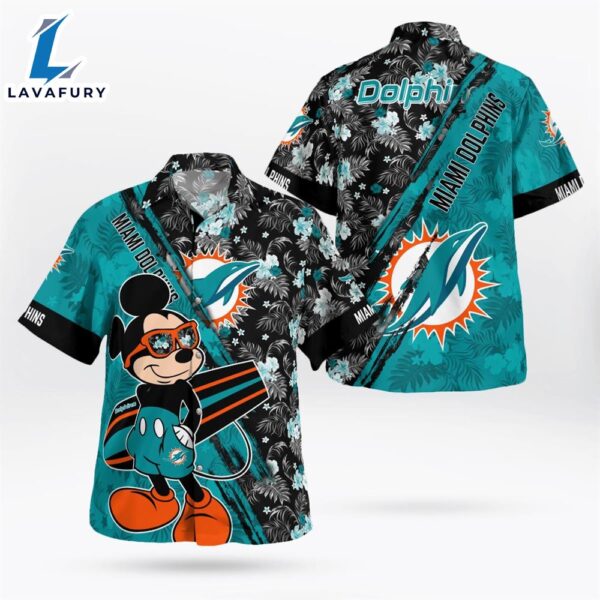 Miami Dolphins Mickey Mouse Floral Short Sleeve Hawaii Shirt
