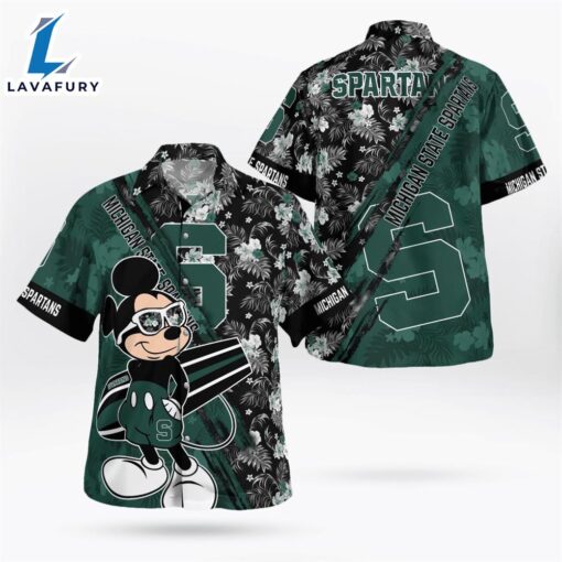 Michigan State Spartans Mickey Mouse Floral Short Sleeve Hawaii Shirt