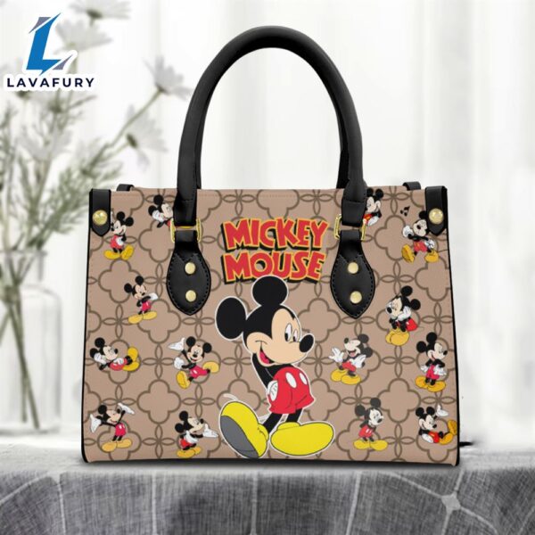 Mickey Mouse Brown Pattern Premium Leather Handbag