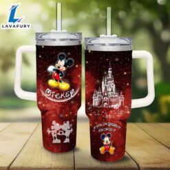 Mickey Mouse Castle Glitter Pattern 40oz Tumbler with Handle and Straw Lid