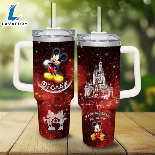 Mickey Mouse Castle Glitter Pattern 40oz Tumbler with Handle and Straw Lid