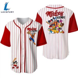 Mickey Mouse Red White Custom Name And Number Baseball