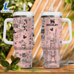 Mickey &amp Minnie Mouse Pattern Laser Engraved 40oz Stainless Steel Tumbler with Handle and Straw Lid