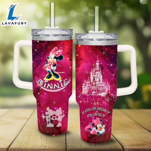 Minnie Mouse Castle Glitter Pattern 40oz Tumbler with Handle and Straw Lid