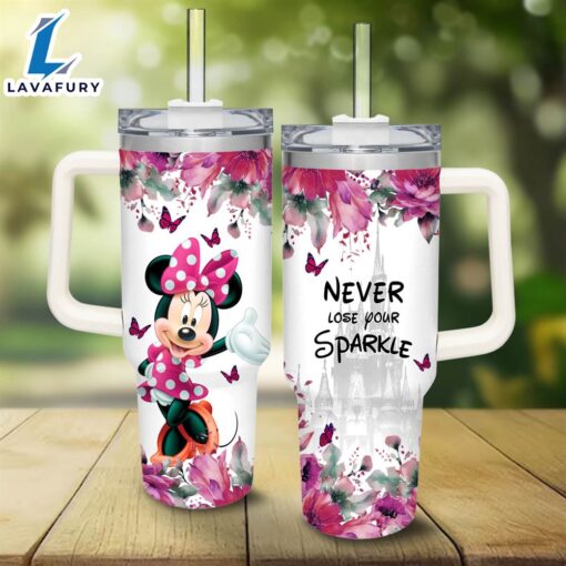 Minnie Mouse Flower Pattern 40oz Tumbler with Handle and Straw Lid