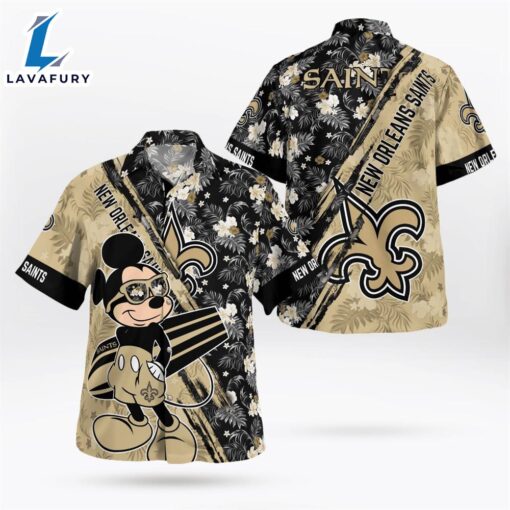 New Orleans Saints Mickey Mouse Floral Short Sleeve Hawaii Shirt