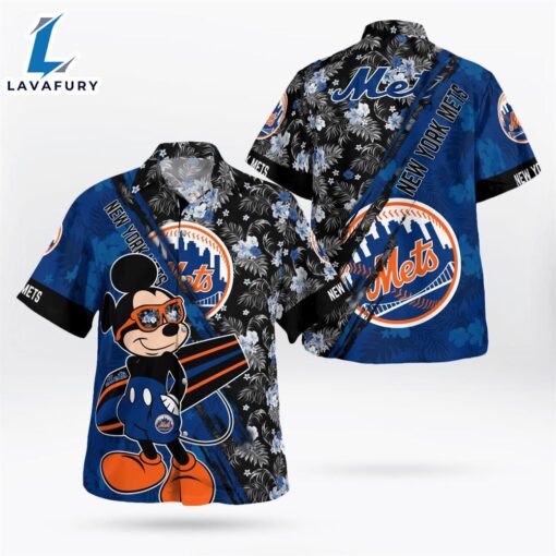 New York Mets Mickey Mouse Floral Short Sleeve Hawaii Shirt