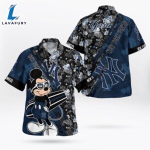 New York Yankees Mickey Mouse Floral Short Sleeve Hawaii Shirt