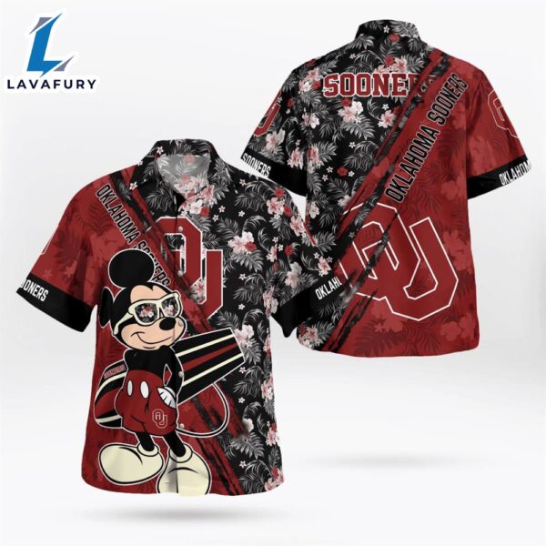 Oklahoma Sooners Mickey Mouse Floral Short Sleeve Hawaii Shirt