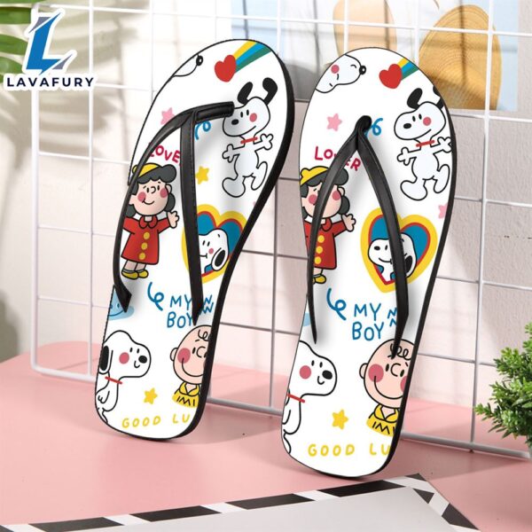 Peanut Snoopy And Friends White3 Gift For Fan Flip Flop Shoes