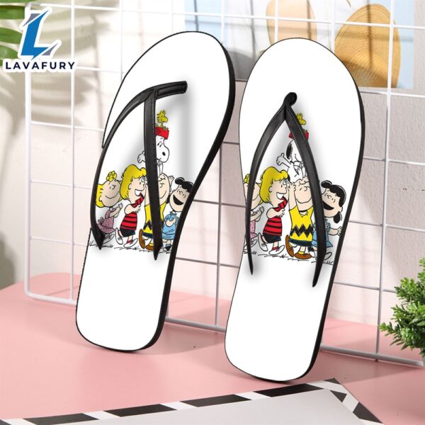 Peanut Snoopy And Friends White5 Gift For Fan Flip Flop Shoes
