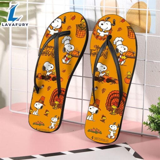 Peanut Snoopy Happy Thanksgiving3 Gift For Fan Flip Flop Shoes