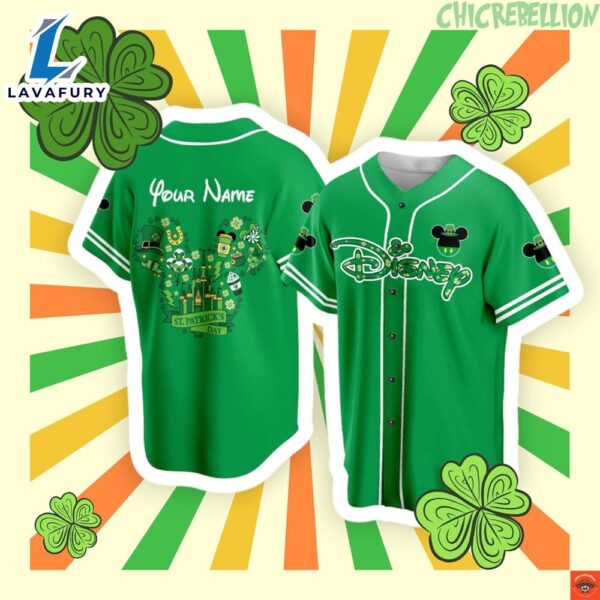 Personalized Mickey Mouse Disney St Patrick’s Day Baseball Jersey Green