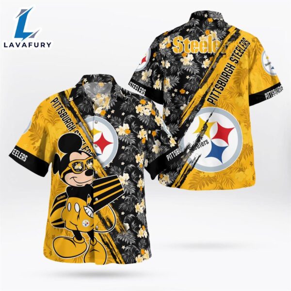Pittsburgh Steelers Mickey Mouse Floral Short Sleeve Hawaii Shirt