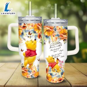 Pooh Flower Pattern 40oz Tumbler with Handle and Straw Lid