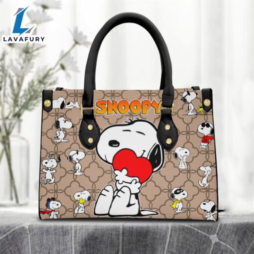 Snoopy Brown Pattern Premium Leather Handbag