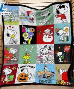 Snoopy Cartoon Square Quilt Fleece…
