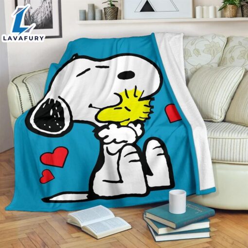 Snoopy Hug Woodstock Fleece Blanket, Premium Comfy Sofa Throw Blanket Gift Mother Day Gift