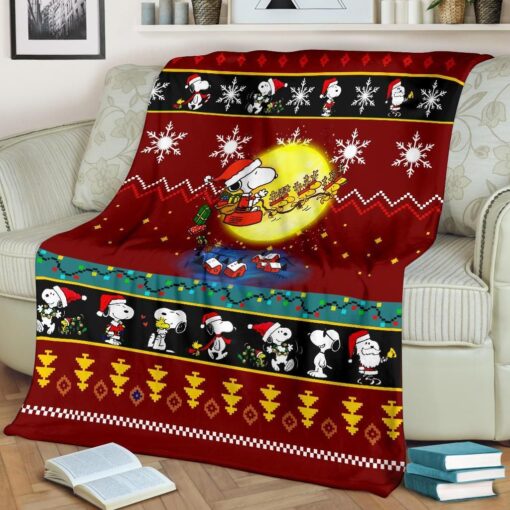 Snoopy Red Christmas Fleece Blanket Gift For Fan, Premium Comfy Sofa Throw Blanket Gift Mother Day Gift