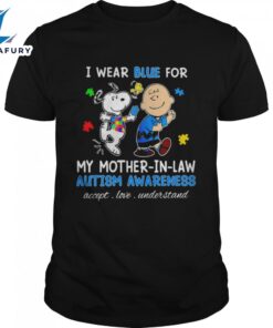 Snoopy Woodstock And Charlie Brown I Wear Blue For My Mother-In-Law Autism Awareness Accept Love Understand Shirt