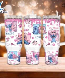 Stitch And Angel Valentines Cup 40 Oz Be Mine Pink Valentines Stanley Tumbler Dupe 40Oz Couple Love Stainless Steel Cup Valentines Day Gift