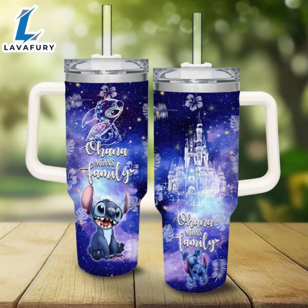 Stitch Castle Glitter Pattern 40oz Tumbler with Handle and Straw Lid