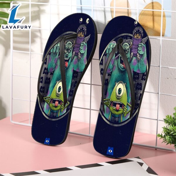 Sulley and Mike with Boo v7 Monsters Inc Monsters University Movie Disney Pixar Gift For Fan Flip Flop Shoes